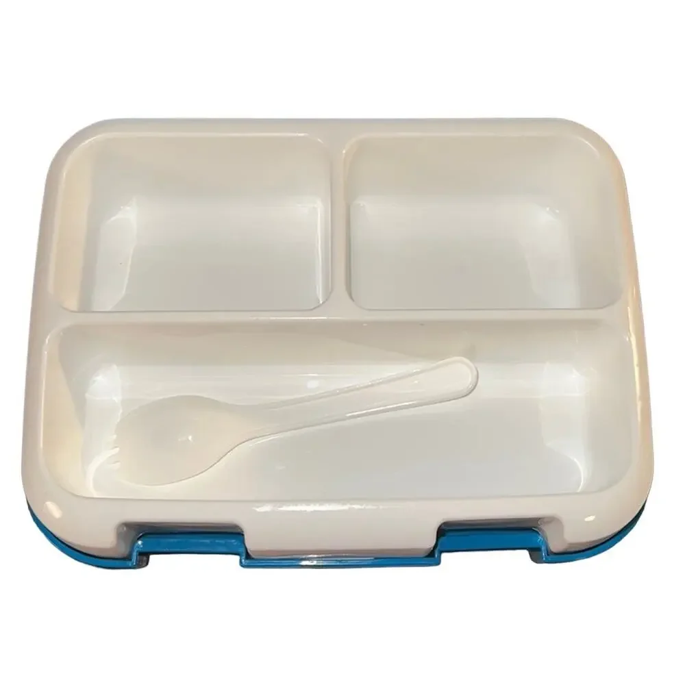 NWOT Bento Lunch Box Blue Leakproof 3 Compartment BPA-Free w/ Spork To-Go